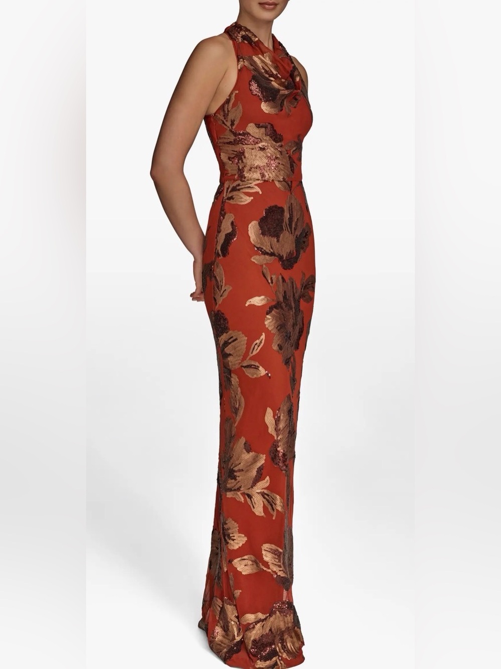 Donna Karan New York Sequin Floral Body-Con Gown Sz 10 - Picture 2 of 6